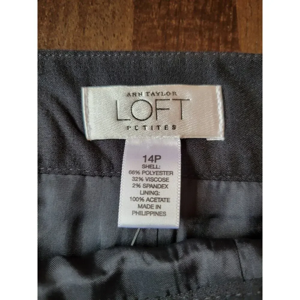 Ann Taylor Loft Navy Blue Midi Skirt side zipper buttons down back Sz. 14P NWT